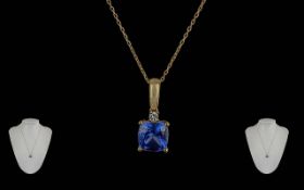 Ladies 18ct Gold Quality Single Stone Natural Tanzanite Set Pendant with White Diamond, Attached