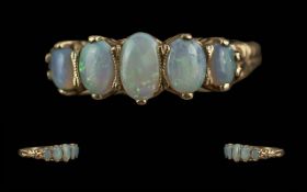 Ladies Pleasing 9ct Gold 5 Stone Opal Set Ring. Full Hallmark to Interior of Shank. Well Matched