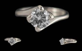 Ladies Pleasing Quality Platinum Single Stone Diamond Set Ring - Hallmark To Interior Of Shank.