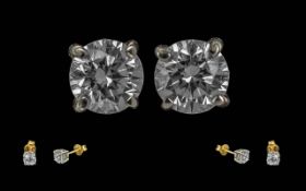 Ladies Excellent Quality Pair of 18ct White Gold Diamond Stud Earrings. Both Marked 18ct.