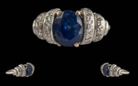 Art Deco Platinum Sapphire & Diamond Ring, central Sapphire approx. 2-2.5 cts, between round