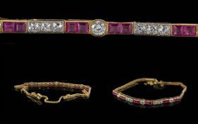 Cartier Paris Ruby & Diamond Bracelet, set with calibre cut rubies and round cut diamonds. Marked
