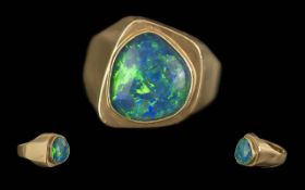 Ladies Contemporary 9ct Gold Single Stone Black Opal Set Ring.