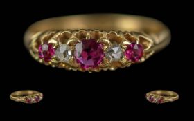 Edwardian Period 1902 - 1910 Ladies 18ct Gold 5 Stone Ruby and Diamond Set Ring. Raised Open