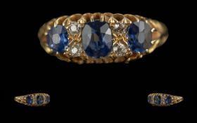 Mid Victorian Period Ladies Excellent Quality 18ct Gold Blue Sapphire and Diamond Set Ring. Full
