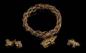 Ladies - Antique Period Pleasing Quality 9ct Gold Triple Link + Outer Links Expanding Bracelet, With