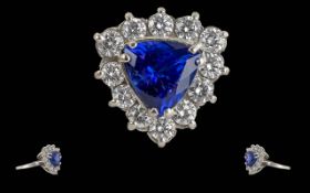 Ladies Superb Quality Platinum Tanzenite & Diamond Set Dress Ring. Full hallmark to interior of