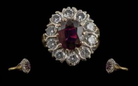 Ladies Pleasing Quality 18ct Gold Ruby / Diamond Set Cluster Ring. Full Hallmark to Interior
