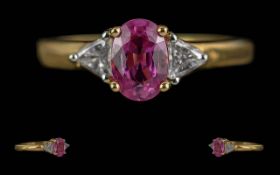 Ladies Pleasing Quality 18ct Gold Diamond and Pink Sapphire Set Ring, Full Hallmark to Interior of