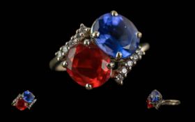 Ladies Superb Quality 18ct white Gold, Ruby & Sapphire Set Ring - With White Diamond Set
