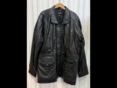 Gentleman's Black Leather Jacket by LLD, size 2XL, zip fastening, zipped and popper fastenings,