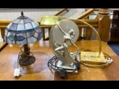 Three Table Lamps, comprising a brass reading lamp, an Art Deco style table lamp,