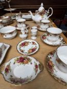 Royal Albert Old Country Roses Tea/Dinner Service, comprising tea pot, milk jug, sugar bowl,