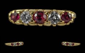 Antique Ladies 18ct Gold Ruby & Diamond Set Ring, full hallmark to interior of shank. Rubies and