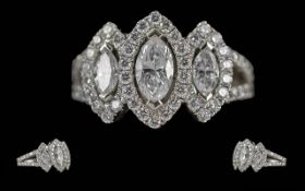 Ladies Platinum Superior Fancy Diamond Set Cluster Ring - Hallmarked 950.