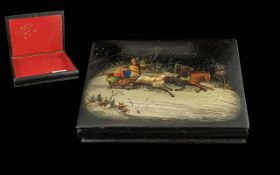 A Fine Quality Russian Signed HAnd Painted Lacquered Lidded Box,