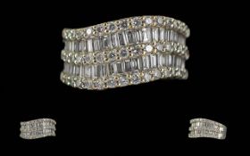 Ladies 18ct White Gold Fancy Dress Ring - Comprising Brilliant Cut Diamonds In Claw Setting And