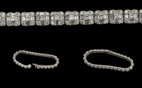 Ladies - Fine Quality Diamond Set Line Bracelet Set In 18ct White Gold, Pleasing Design.