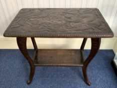 Early 20th Century Japanese Ebonised Hand Carved Arts & Crafts Table,