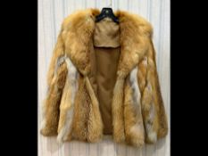 Red Fox Fur Jacket, collar and reveres, two slit pockets, fully lined in gold sateen fabric.
