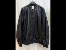 Gentleman's Lee Cooper Black Leather Bomber Jacket, size 3XL, fabric collar and cuffs,
