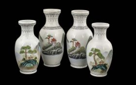 Pair of Small Chinese Republic Vases, decorated in green enamels,