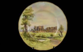 Hand Painted Worcester Porcelain Plate, of Kenilworth Castle, signed J Nicholls.