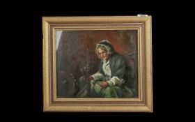 George Aikman (Scottish 1831-1906) A.R.S.A. Study of a Lady at a Spinning Wheel.