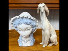 Two Pieces of Lladro, to include a Girls Head and Cap No. 686, and an Afghan hound figure.