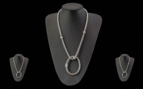 Ladies - Superb Quality 18ct White Gold Necklace with Diamond Set Baubles and Matching Bracelet.