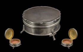 Sterling 925 Sterling Silver Box of Circular Form, on 3 Feet.