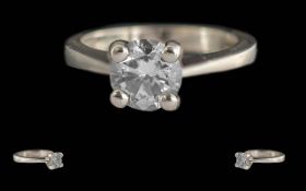 Ladies Pleasing Quality 18ct White Gold Single Stone Diamond Set Ring - Full Hallmark To Interior