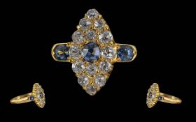 Victorian Period 1837 - 1901 Ladies Exquisite 18ct Gold Sapphire / Diamond Set Dress Ring, of