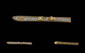 18ct Gold Diamond Brooch In The Form Of A Ski - Marked 18ct. Excellent detail/Design.