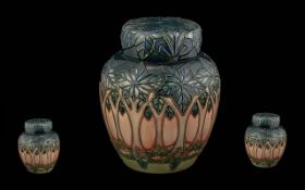 Moorcroft Hand Painted Tube lined Lidded Ginger Jar, Tree / Forrest Design. Designer Sally Tuffin.