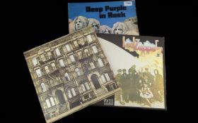 Three Vintage LPs, comprising Deep Purple in Rock, Physical Graffiti, and Led Zeppelin 2.