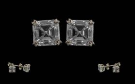 Ladies Fine Quality Pair of 18ct White Gold Asscher Cut Diamond Earrings. Each 1.