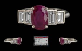 Ladies Superb Quality 18ct White Gold Natural Ruby & Diamond Set Ring - Tests 18ct Gold. The Central