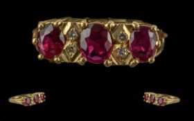 Antique Period Ladies 18ct Gold Ruby And Diamond Set Ring - Well Designed Shank & Setting.
