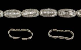 A Ladies 18ct White Gold Diamond Set Bracelet - Comprising 10 Oval Links Set with Brilliant Cut &