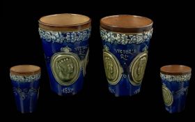 Pair of Antique 1897 Queen Victoria Diamond Jubilee Doulton Lambeth Stoneware Beakers.