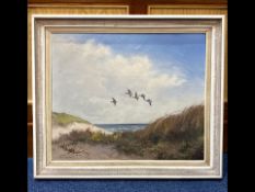 Large Oil on Canvas Coastal Scene, by George Stevens (20th Century),