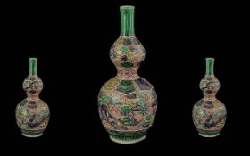 Japanese Antique Kutani Gourd Shaped Vase, finely decorated with dragons amongst clouds.