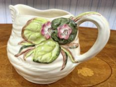 Clarice Cliff Jug for the Newport Pottery Company, cream with pink flowers and green leaves.