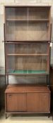 A mid century Ladderax type three section wall unit, width 82cm, height 162cm. Condition - fair