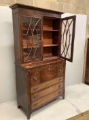 A George III mahogany secretaire bookcase, width 120cm, depth 53cm, height 224cm. Condition - fair