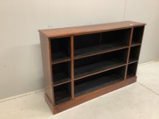 A 19th century and later rosewood open low bookcase, width 138cm, depth 30cm, height 91cm. Condition