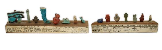 A collection of Ancient Egyptian hardstone and turquoise glazed faience amulets, the first display