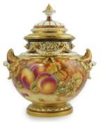 An impressive Royal Worcester fruit painted pot pourri vase and cover, by P. Stanley, post war,