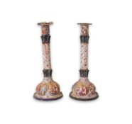 A pair of 19th century Viennese enamel and silver mounted candlesticks by Herman Boehm, Vienna,